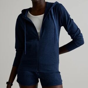 Quince Flowknit Full Zip Hoodie Heather Navy XS Like New!
